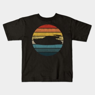 Boat Trip Silhouette On A Distressed Retro Sunset design Kids T-Shirt